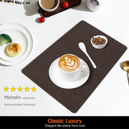 Coffee Plastic Vinyl Placemats Set of 12, Waterproof Heat Resistant Table Mats,Faux Leather Wipeable Washable Easy Clean Non-Slip Place Mats for Indoor Outdoor(12,Coffee) - color: Coffee