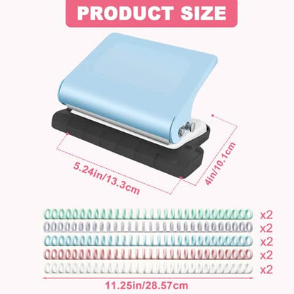 10 Hole Punch Binding Machine for Planner, Manual Binding System with 10 Multi-Color Binder Rings for Making 26 Holes on B5, 30 Holes on A4, 20 Holes on A5 Book, 10 Sheet Capacity (Blue) - color: Blue