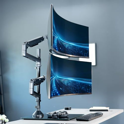 VIVO Pneumatic Arm Dual Ultrawide Monitor Desk Stand for Up to 49 inch Screens with Tempered Glass Base, Holds 2 Ultra Wides Up to 30.8 lbs, Black, STAND-V249FG - size: Dual Mount, style: Freestanding