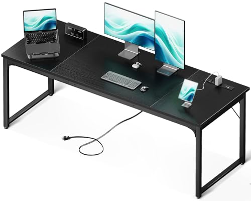 Coleshome 71 Inch Computer Desk with USB Ports, Large Office Desk, Long Study Student Writing Desk, Black - color: Black, size: 71 Inches