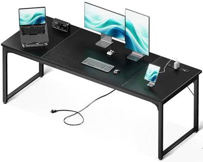Coleshome 71 Inch Computer Desk with USB Ports, Large Office Desk, Long Study Student Writing Desk, Black - color: Black, size: 71 Inches