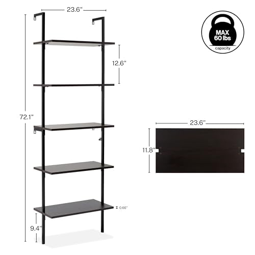 happimess Madera 5-Shelf Wall Mounted Bookcase 72.05", Black - color: Black, size: 5-Tier 72.05"