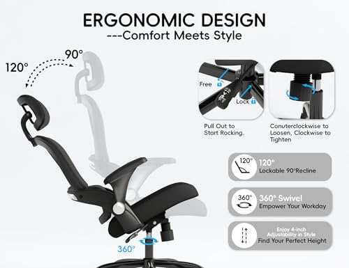 TRALT Office Chair - Ergonomic Desk Chair with Headrest Support for Adults | Home Office Desk Chair with Lumbar Support - Ergonomic Mesh Chairs 330 lb Wide Seat with Headrest, Comfy Desk Chair(Black) - color: Black