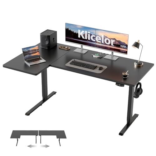 Klicelor L Shaped Standing Desk, 55 Inch Electric Height Adjustable Desk with Memory Preset, Reversible Sit Stand Up Computer Workstation for Home Office, Splice Board, Black - color: Black, size: 55 x 28 Inch