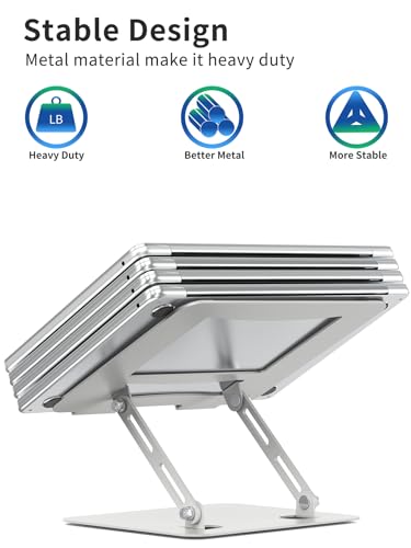 SOUNDANCE Laptop Stand for Desk with Stable Heavy Base, Adjustable Height Multi-Angle, Ergonomic Metal Riser Holder, Foldable Mount Elevator, Compatible with 10 to 15.6 Inches PC Computer, Silver - color: B-Sliver