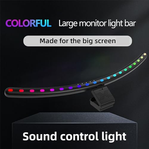 2 in 1 RGB Monitor Light Bar, Curved Computer Monitor Lamp Bar with Dual Light Source, Voice - Activated Musical Rhythm & Eye - Caring Dimmable Backlight for Office