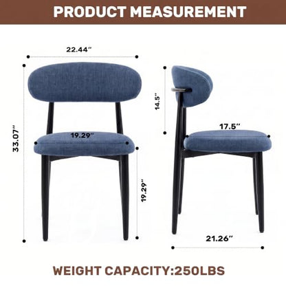 UVV Dining Chairs Set of 4, Metal Kitchen Chairs with Modern Fabric Upholstered for Dining Room, Navy Blue - color: Navy-black, size: Set of 4