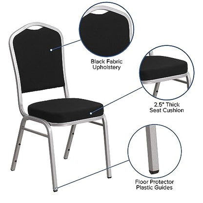 Flash Furniture Hercules Crown Back Stackable Banquet Chair, Silver, 4-Pack | Silver Frame, Fabric Upholstery - color: Black Fabric/Silver Frame, size: Set of 4