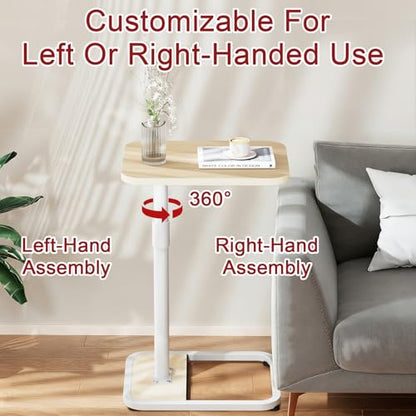 GOYLSER C Shaped End Table for Couch, Height Adjustable Rotatable Couch Tray Tables Sofa Table Tv Trays for Bedroom, Natural Wooden Swivel Side Table for Small Spaces - color: Natural, style: Standard