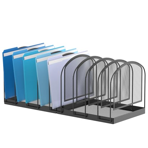 SUPEASY 9-Section File Organizer for Desk, Metal File Folder Holder, Black | 9 Vertical Compartments with Sturdy Metal Base for Office Documents Books Magazines and Laptop - color: Black, size: 9 Section