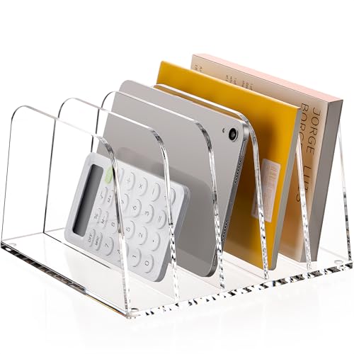 HeZone Desk File Organizer,5-Section Vertical Clear File Organizer File Holder Folder Holder Mail Sorter Acrylic Stand Rack,Office Organization for Home, Office & Classroom(1 Pack) - size: B5,5-Section