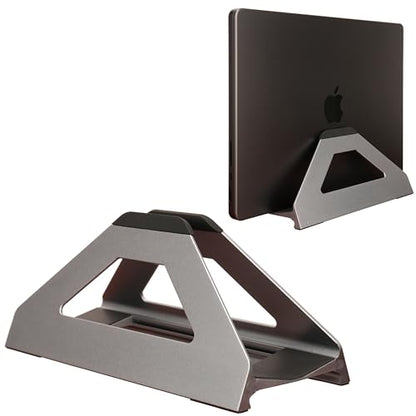 Vertical Laptop Stand, Space Saving Holder for MacBook with Tool-Free Width Adjustment, Pretty Anodized Aluminum for Desk, Universal Fit for 10-17" Laptop - color: Space Gray