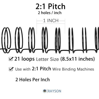 Rayson WR21159BK Wire Binding Spines, 2:1 Pitch Double Loop Binding Wires 5/8 Inch, 21-Loop Wire Ring Pack of 50 with Black - size: 5/8"