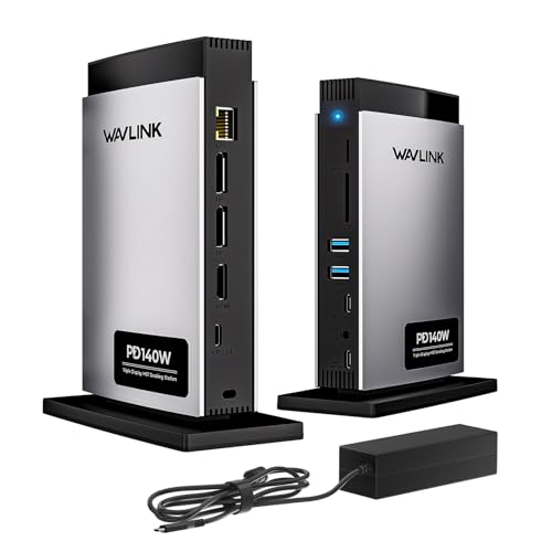 WAVLINK Laptop Docking Station 3 Monitors(Max Resolution: Single 8K or Triple 4K), 11-in-1 USB C Docking Station with 125W PD3.1 Pass-Through & Power Adapter, HDMI + 2* DP, for MacBook M1–M4 & Windows