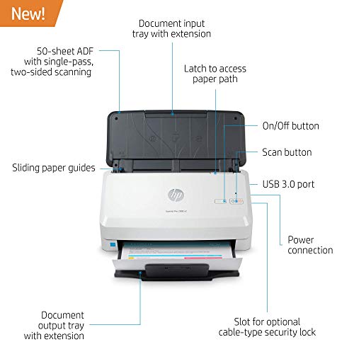 HP Scanjet Pro 2000 s2 Sheet-Feed Scanner (6FW06A), Light Grey, Small (Renewed)