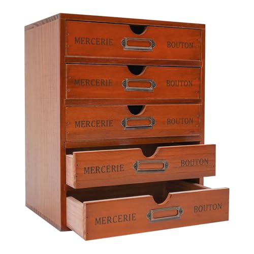 Vintage Wooden Drawers Organizer, 16-Drawer Desktop Storage Box With Drawers, Iron Label Holders, Apothecary Cabinet For Countertop Tea Coffee Pod Storage(5-Drawer/Brown) - size: 5-Drawer/Brown