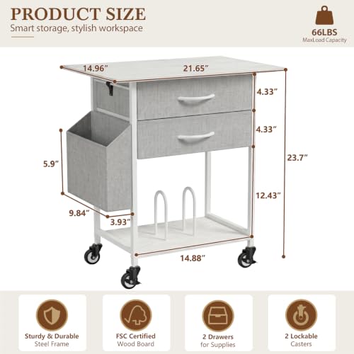 Faesun Printer Stand with Storage,3-Tier Rolling Printer Table with Drawers - color: White