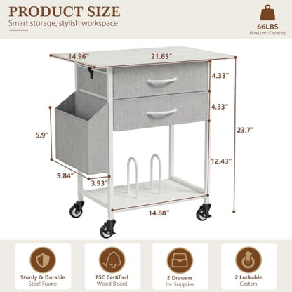 Faesun Printer Stand with Storage,3-Tier Rolling Printer Table with Drawers - color: White