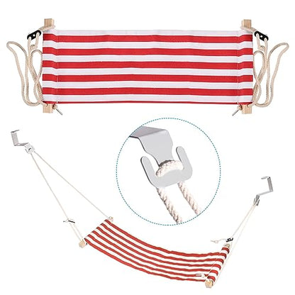 PATIKIL Foot Hammock Under Desk, Adjustable Foot Rest Sling with Hooks Portable Desk Footrest for Airplane Travel Home Office, Red White Style 1 - color: Red