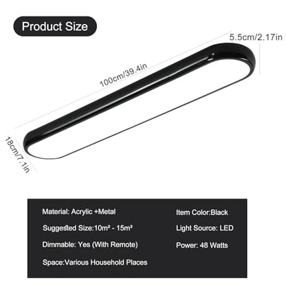 Qcyuui Modern LED Ceiling Light,Dimmable Semi Flush Mount Ceiling Light,39.4 in Long Ceiling Light Fixture,Kitchen Lighting Fixtures Ceiling for Office Bedroom Hallway(Black/48W/3000-6500K) - color: Black/Dimm/48W/39.4IN/3000-6500K, size: 39.4in
