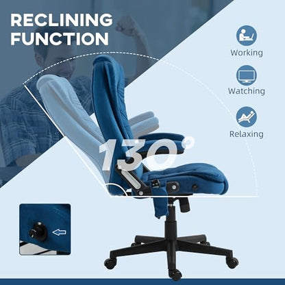HOMCOM Executive Office Chair 6 Points Vibration Massage Velvet Drak Blue | Heated Lumbar Support, High Back Computer Chair, Reclining Backrest, Tilt Function, Padded Armrests - color: Drak Blue