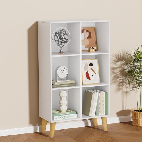 6 Cube Storage Organizer with Legs, 3 Tier Cube Low Bookcase Freestanding Storage Display Organizer for Home Office, Three-Cubes Open Shelf Short Bookshelf (White, 6 Cube Vertical) - color: White, size: 6 Cube Vertical
