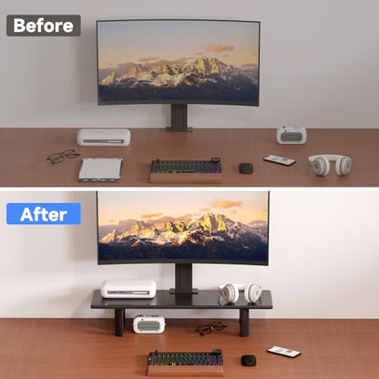 suptek Dual Monitor Stand Riser, 32.28" Large Stands for 2 Monitors | Wooden Desktop Organizer Shelf for Office Desk Computer, TV, Laptop