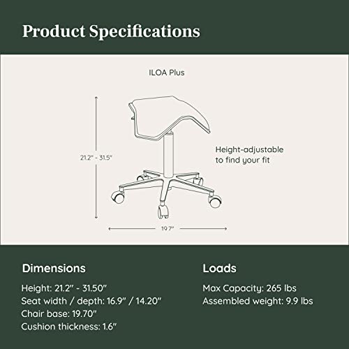 Branch Saddle Chair, Ergonomic Rolling Stool | Birch Plywood Frame and Recycled Seat Fabric, Height Adjustable Saddle Seat for Active Sitting and Better Posture, Pacific - color: Pacific
