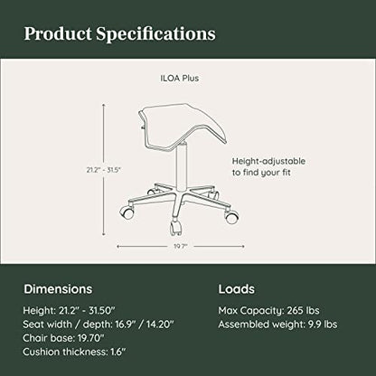Branch Saddle Chair, Ergonomic Rolling Stool | Birch Plywood Frame and Recycled Seat Fabric, Height Adjustable Saddle Seat for Active Sitting and Better Posture, Pacific - color: Pacific