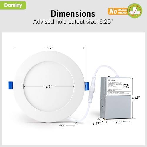 DAMINY 12 Pack 6 Inch LED Recessed Lighting, Canless Wafer Downlight - color: White, size: 6 Inch