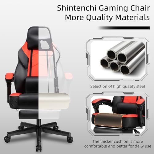 Gaming Chair with Footrest, Massage Lumbar Support, Height Adjustment, and 360° Swivel Seat. Ergonomic Design for Gaming - color: Red