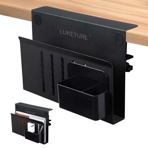 LUKETURE Desk Side Storage Laptop Holder No Drill Clamp On Organizer - color: Black, size: M(1 Tier)
