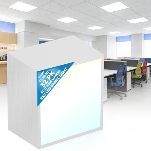 2x2 LED Flat Panel Light Drop Ceiling Office Fixture,5 CCT 3000K-6500K Adjustable & 5 Wattage Selectable, 0-10V Dimmable, 2X2 LED Flush Mount Ceiling Light,ETL Listed 32 Pack - size: 2x2FT-32Pack