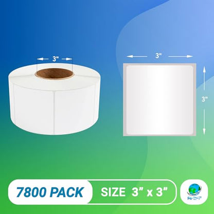 ABC PACK & SUPPLY Thermal Transfer Labels 3 x 3 Inch, White Matte Shipping Labels, 3" Core, Perforated, 1950 Labels per Roll, 4 Rolls, Permanent Adhesive, Industrial Printer Compatible - style: 3" x 3" / 7800 Pack