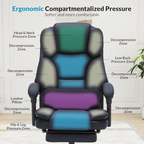 22.44x21.26x44.09Inches Office Chair with Foot Rest, Black Executive Office Chair with Arms, Reclining Ergonomic Computer Chair, 360 Swivel Adjustable Height Home Office Desk Chair
