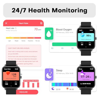 Fitness Tracker Watch - 24/7 Heart Rate, Pedometer, Calorie & Step Counter, Sleep Monitor - IP68 Waterproof Smart Watches for Women Men, Android & iPhone