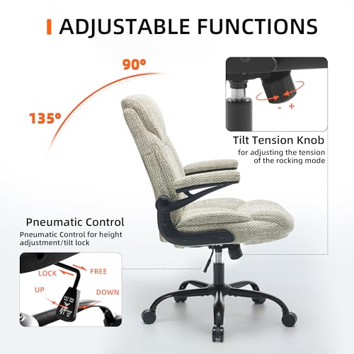 Ergonomic Home Office Chair Fabric Comfy Computer Chair, Mint Green | Flip-up Armrest, Height Adjustable, Lumbar Support, 360° Swivel Wheels Managerial Executive Chairs for Work Gaming Home Use - color: Mint Green