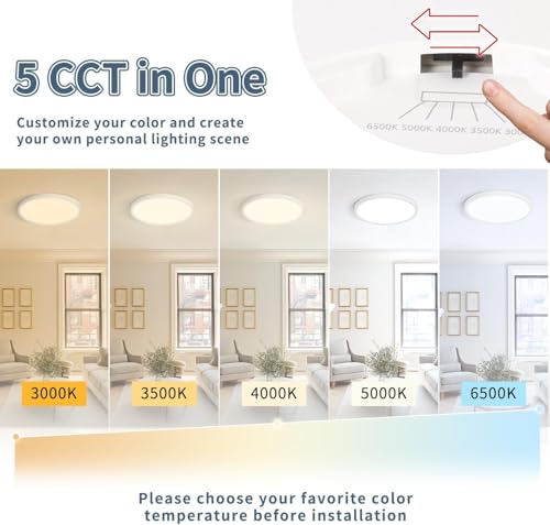 12 Pack 8.6 Inch LED Flush Mount Ceiling Light, ETL,18W, 1822LM, 3000K/3500K/4000K/5000K/6500K CCT Selectable, 0.66in Ultra Thin Round Flat Panel Ceiling Light Fixture for Bedroom, Kitchen(White) - color: White, size: 8.6"-12pack