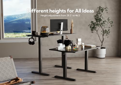 Claiks Electric Height Adjustable Standing Desk, 48x24 Inch, Black | Smooth Height Adjustment, 3 Memory Presets, Cable Management Hub&Hook, Stable Steel Frame, 176lbs Capacity, Easy Assembly - color: Black, size: 48