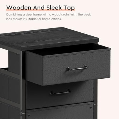 Maihail 3 Drawer File Cabinet with Wheels with Open Storage Shelf, Black | Rolling Printer Stand Fabric Lateral Filing Cabinet for Home Office - color: Black