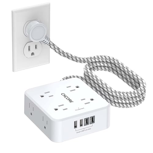 Surge Protector Power Strip - CHCORE 5Ft Braided Extension Cord with 8 Outlets with 4 USB (2 USB C) Charging Ports, Flat Plug Multi Plug Outlet Extender Charging Station for Home Office, ETL, White - color: White, size: 5 Ft