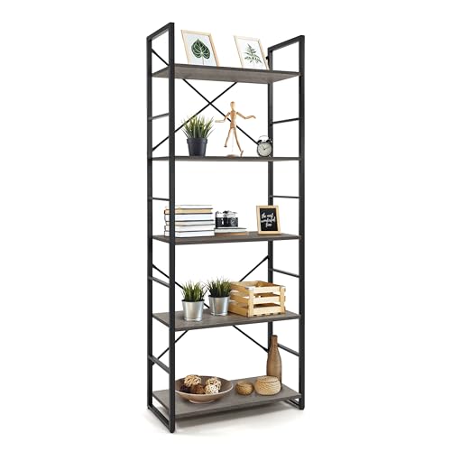 CAPHAUS 5 Tier Bookshelf, 24 Inch Width Free Standing Shelf, Bookcase Shelf Storage Organizer, Industrial Book Shelves for Home Office, Living Room, Kitchen, Dark Grey - color: Dark Grey, size: 5-Tier