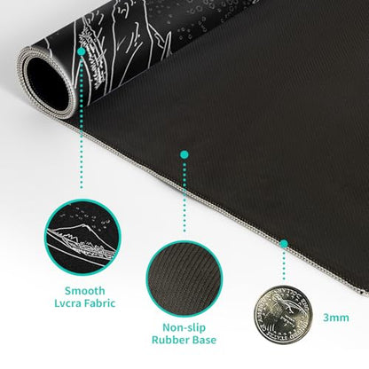 Japanese Gaming Mouse Pad Abstract Black Mouse Pad 31.5x11.8 Inch Black Sea Wave Texture Non-Slip Rubber Base Large Ocean Mousepad Stitched Edges Keyboard Mouse Mat Desk Pad for Office and Home - color: Sea Wave