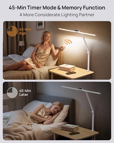 TROND LED Desk Lamp with Clamp, 29.55'' Tall Desk Light with Remote, White | 1500LM Bright Table Lamp, Swing Arm Clip on Light, Eye-Caring, Touch Control Dimmable for Home Office Monitor Reading - color: White