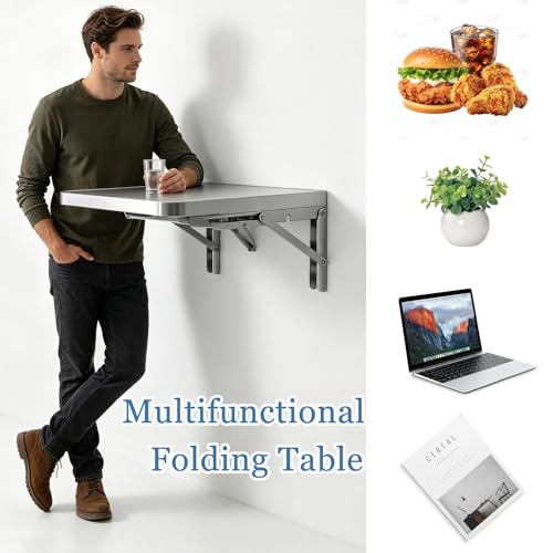 304 Stainless Steel Wall Mount Folding Table 16 20 24 28 32 36 40 43 47 51 59 71in Kitchen Storage Shelf Drop Down Heavy Duty Foldable Wall Mount Shelving for Kitchen Balcony(50x30cm/19.7x11.8in) - size: 50x30cm/19.7x11.8in