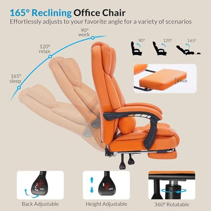 Office Chair with Foot Rest, Executive Office Chair with Arms, Reclining Computer Chair with Wheels and Lumbar Support, PU Leather Comfy Swivel Chair for Home Office