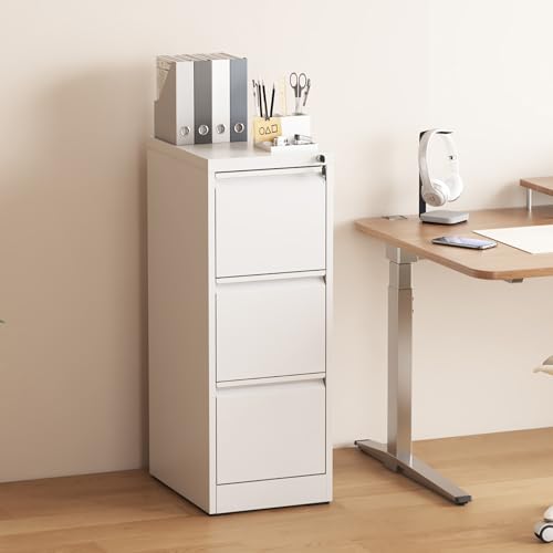 3 Drawer File Cabinet with Lock, Vertical Filing Cabinets for Home Office, Metal Storage Cabinets, Heavy Duty File Cabinet for Letter/Legal/A4/F4 Size Amsseble Required, White - color: White, size: 3 Drawers-Letter/Legal/A4/F4