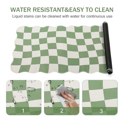 L-SPOUTTO Green Mouse Pad,Geometric Desk Mat XXL Large Scalloped Gaming Mousepad,35.4x15.7in Non-Slip Rubber Base Keyboard Pad Waterproof Desktop Mat for Laptop Computer Game Home Office-Checkered - color: Green Checkered