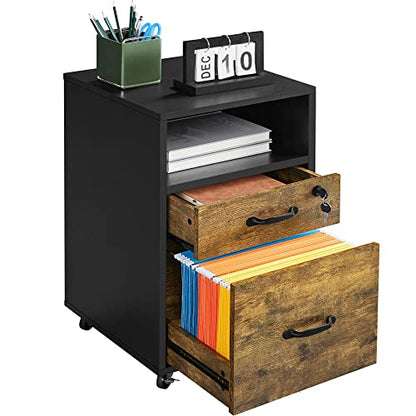 Yaheetech 2-Drawer File Cabinet with Lock, Under Desk Storage, Rustic Brown