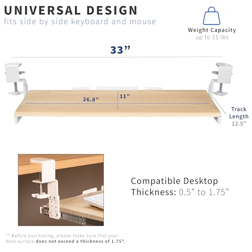 VIVO Light Wood Clamp-on 27 x 11 in Keyboard Tray, MOUNT-KB05HA - color: Light Wood, size: 27" fixed width